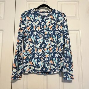 Roxy Sea Skippin Long Sleeve UPF 50 Surf Swim Rash Guard Top Blue Top